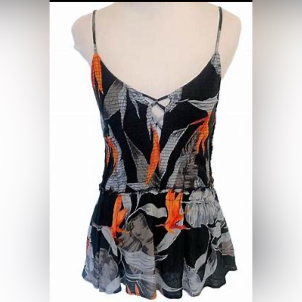 Blue and orange tropical top